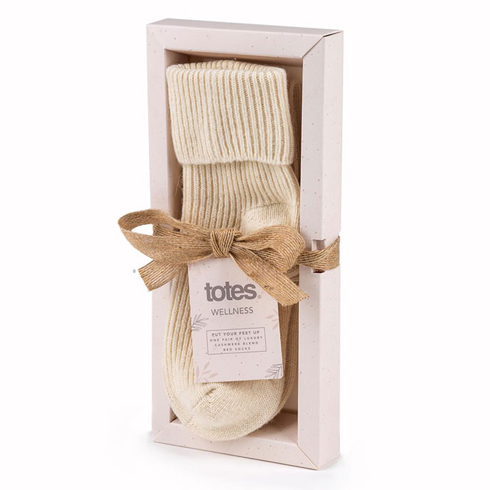 totes Ladies Single Pack Cashmere Bed Socks Natural Extra Image 1